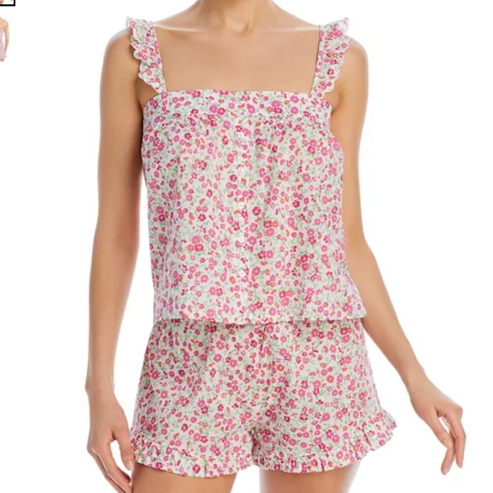 Aqua Pink Floral Ruffle Strap Pajama Set